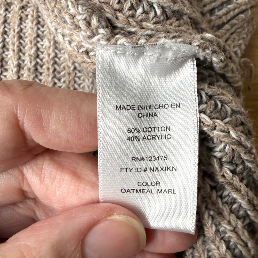 Roll Neck Ribbed Knit Marl Sweater Size Medium Oatmeal Coastal Earthy Minimalist - Picture 4 of 7